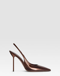 Slingbacks in ebony, mirror-effect leather — EBONY