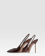 Slingbacks in ebony, mirror-effect leather