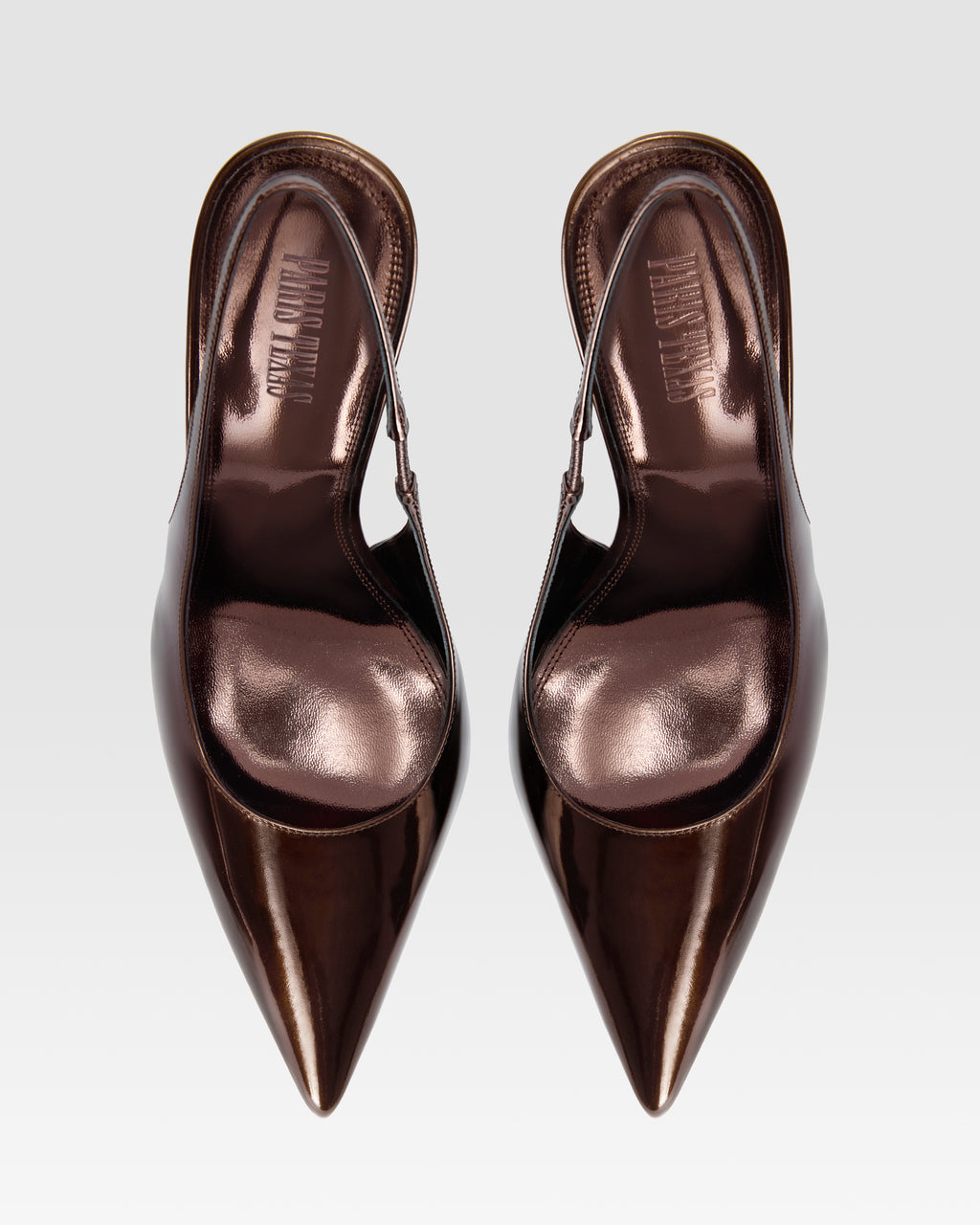 Slingbacks in ebony, mirror-effect leather