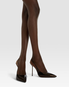 Slingbacks in ebony, mirror-effect leather