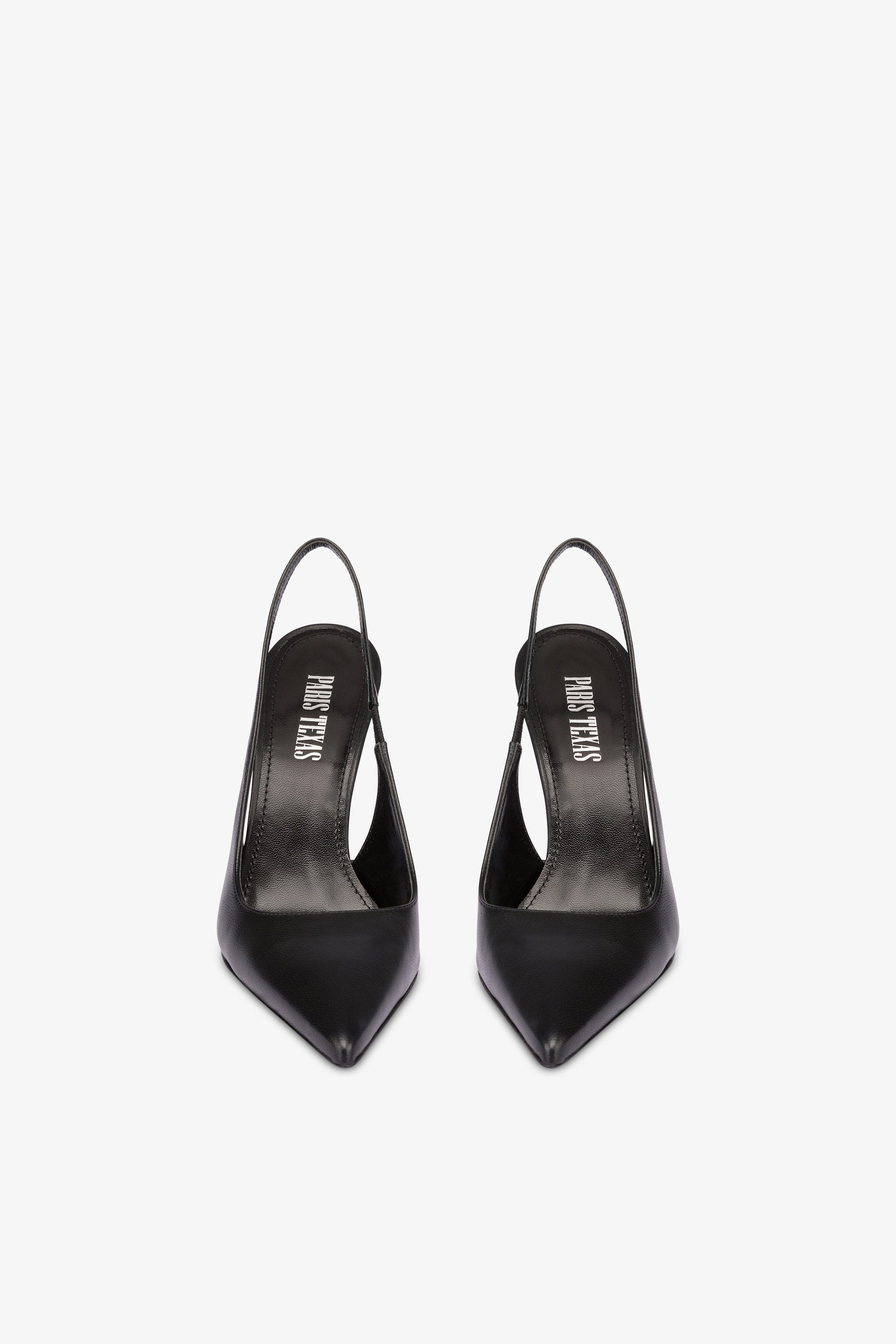 Sharp, pointed slingbacks in smooth black leather