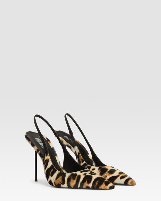 Escarpins a bride arriere en cuir de vachette a imprime leopard blanc