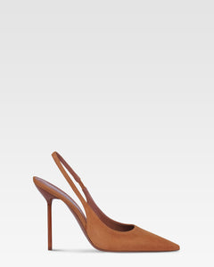 Slingbacks aus cognacfarbenem Veloursleder