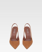 Slingbacks aus cognacfarbenem Veloursleder