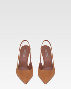 Slingbacks aus cognacfarbenem Veloursleder