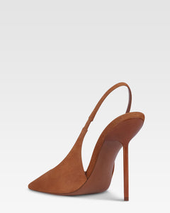 Slingbacks aus cognacfarbenem Veloursleder