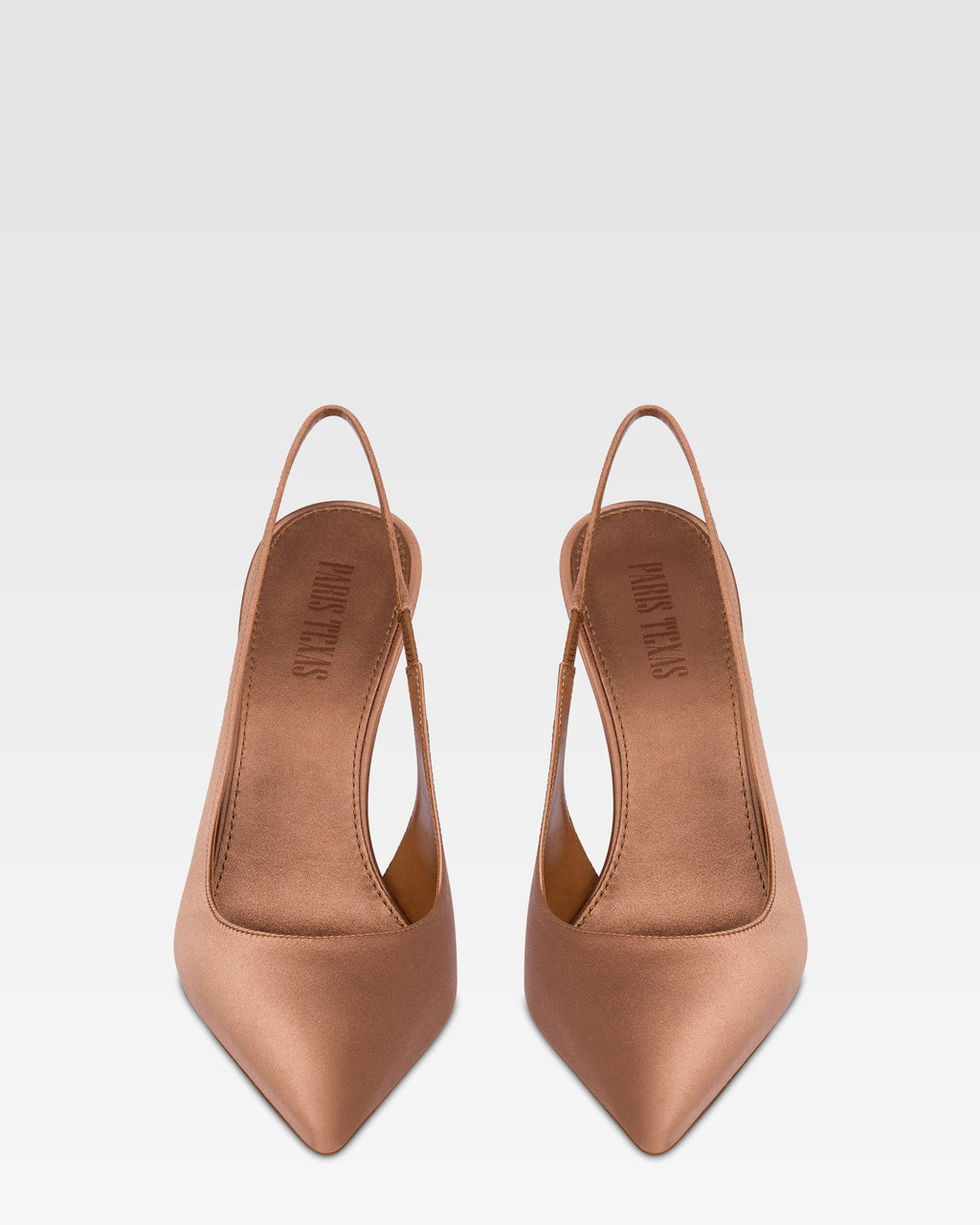 Slingbacks in caramel satin.