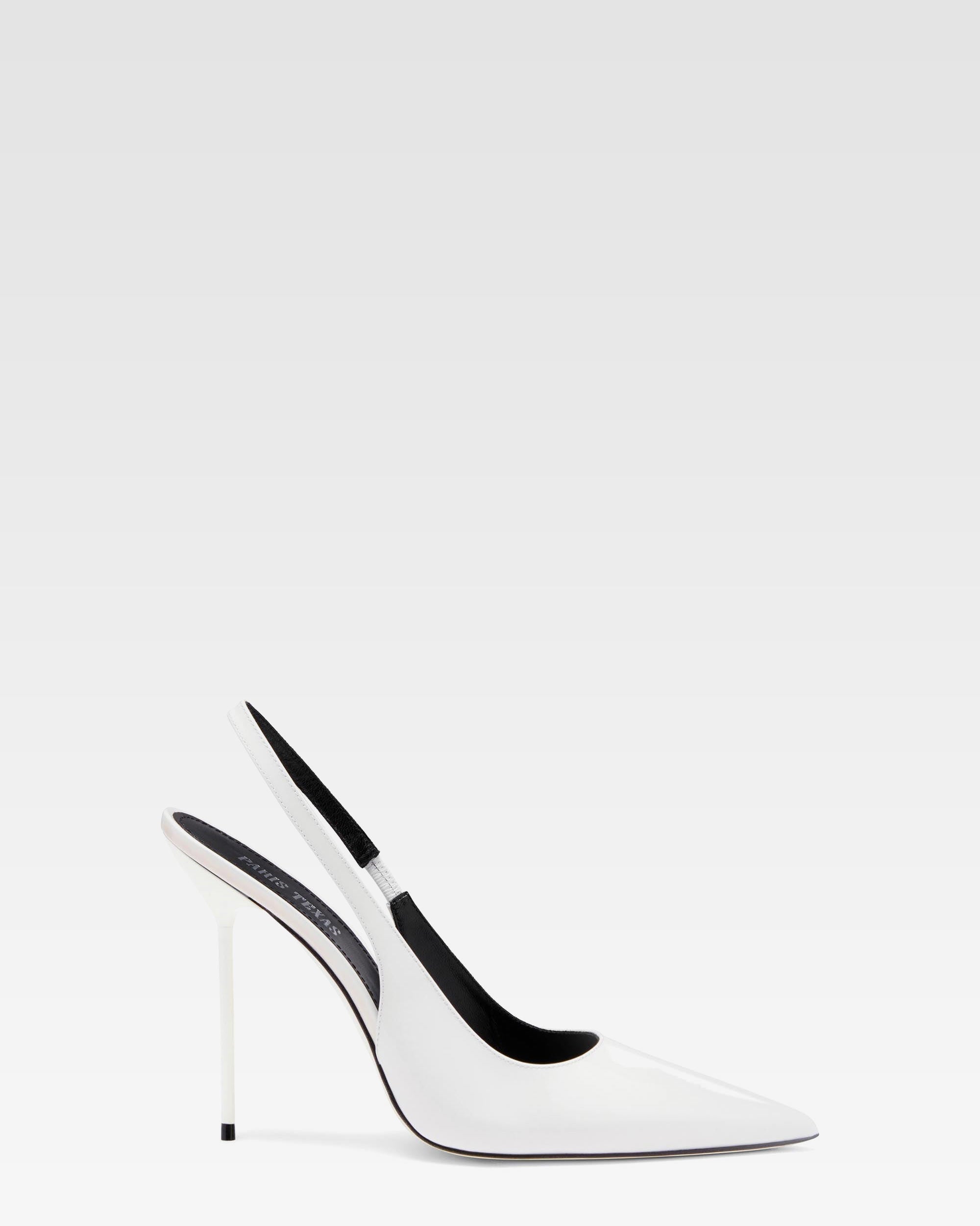 Slingback-Pumps aus weissem Lackleder