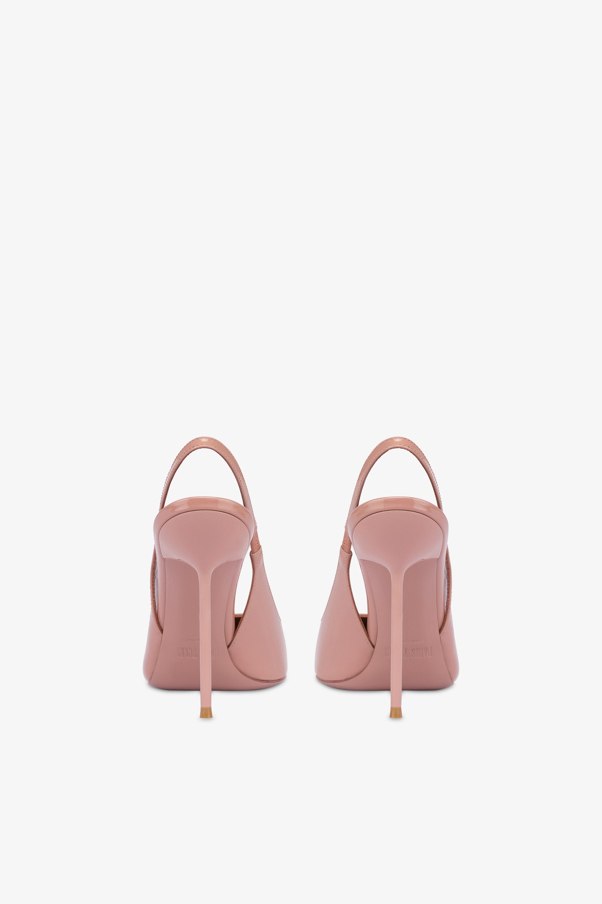 Sharp, pointed slingbacks in patent Texas pink leather