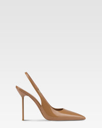 Slingback-Pumps aus weissem Lackleder — Caramel
