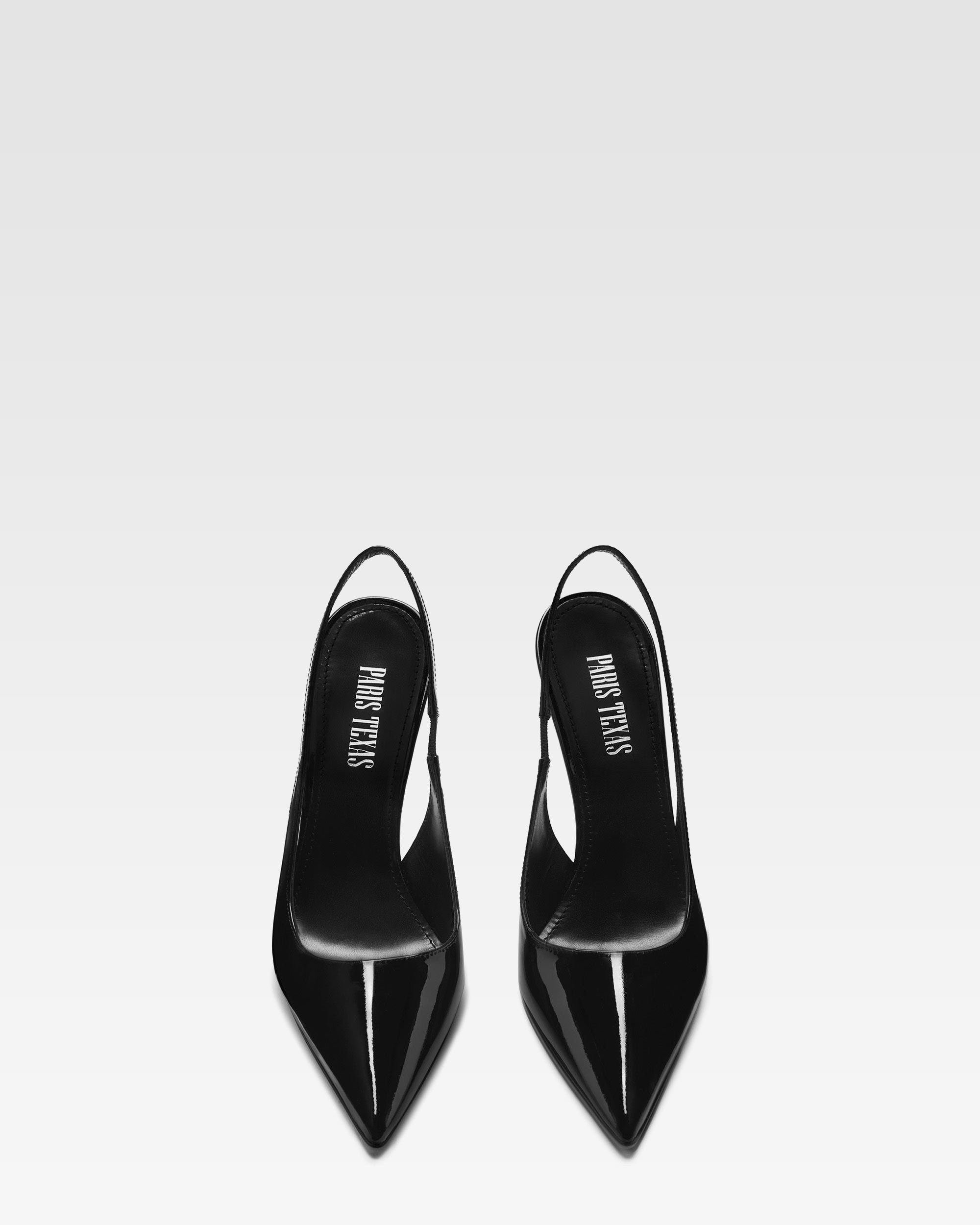 Slingback-Pumps aus schwarzem Lackleder