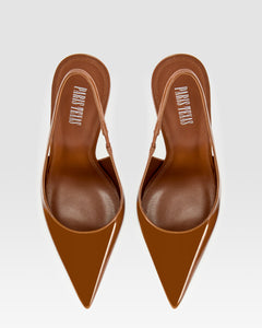 Slingbacks in coffee patent leather
