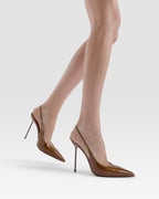 Escarpins a bride arriere en cuir verni couleur cafe