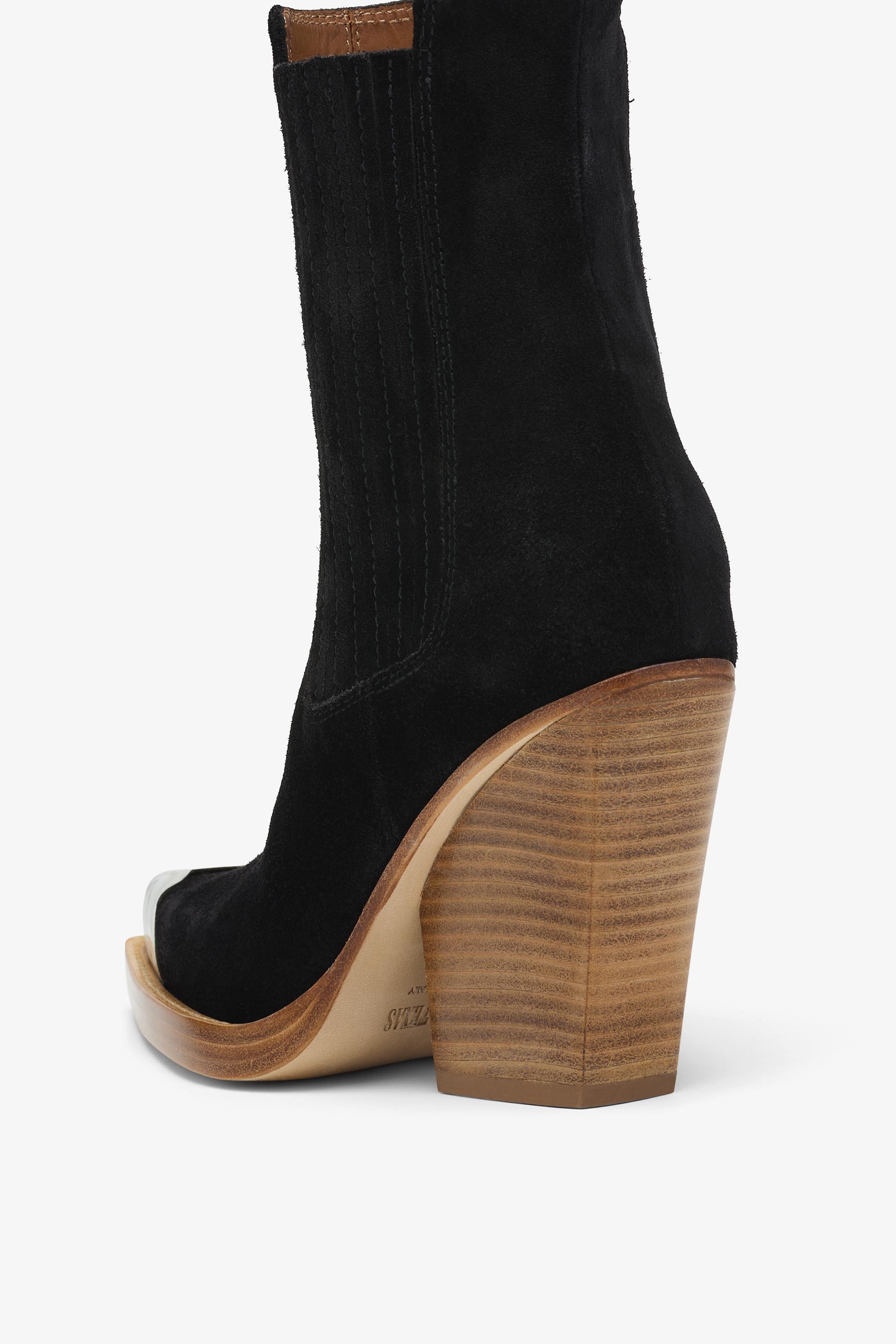 Black suede embellished toe boot