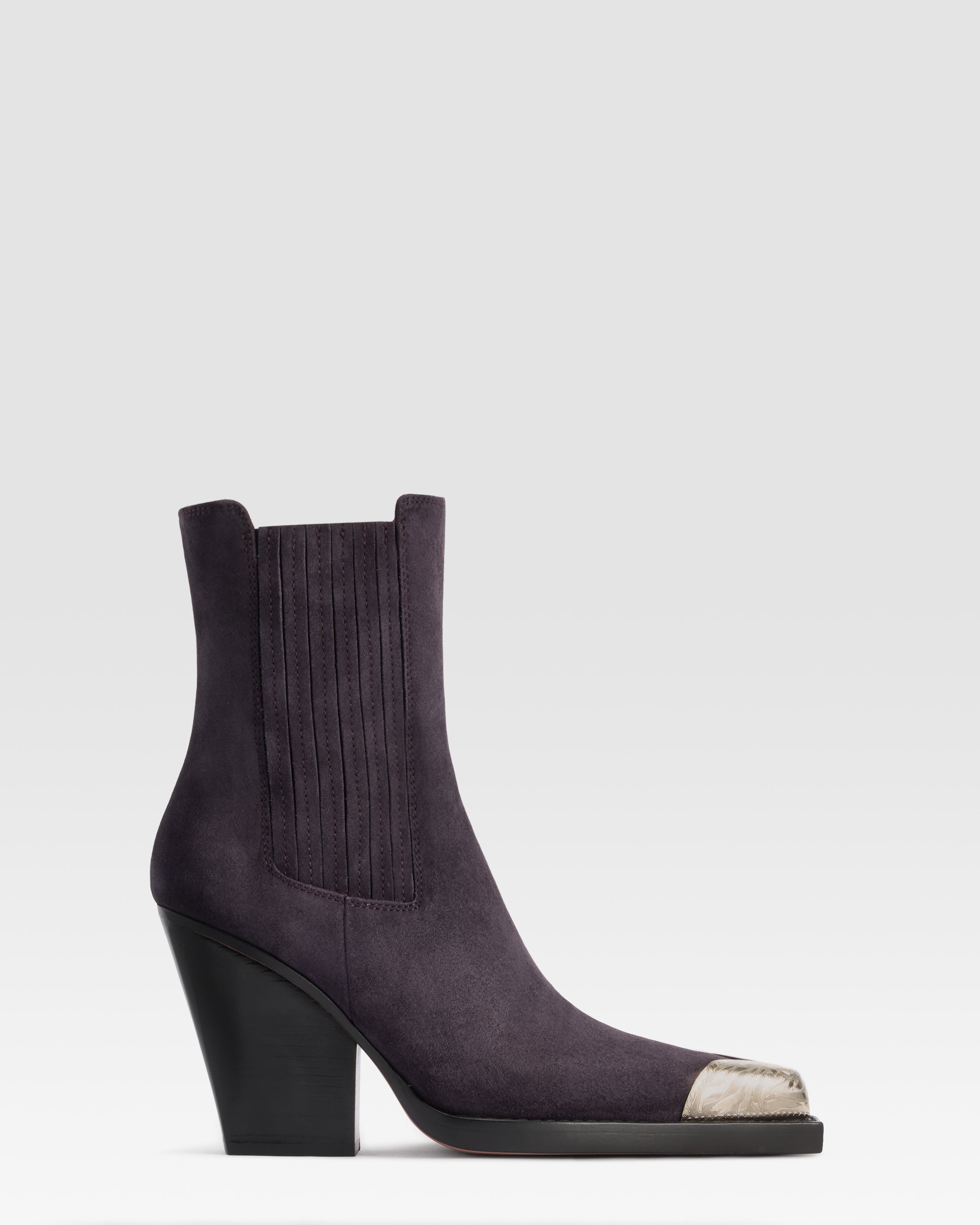 VELOURSLEDER WESTERN ANKLE BOOT MIT METALLKAPPE