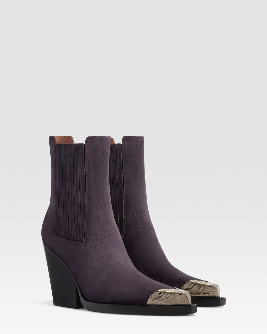VELOURSLEDER WESTERN ANKLE BOOT MIT METALLKAPPE