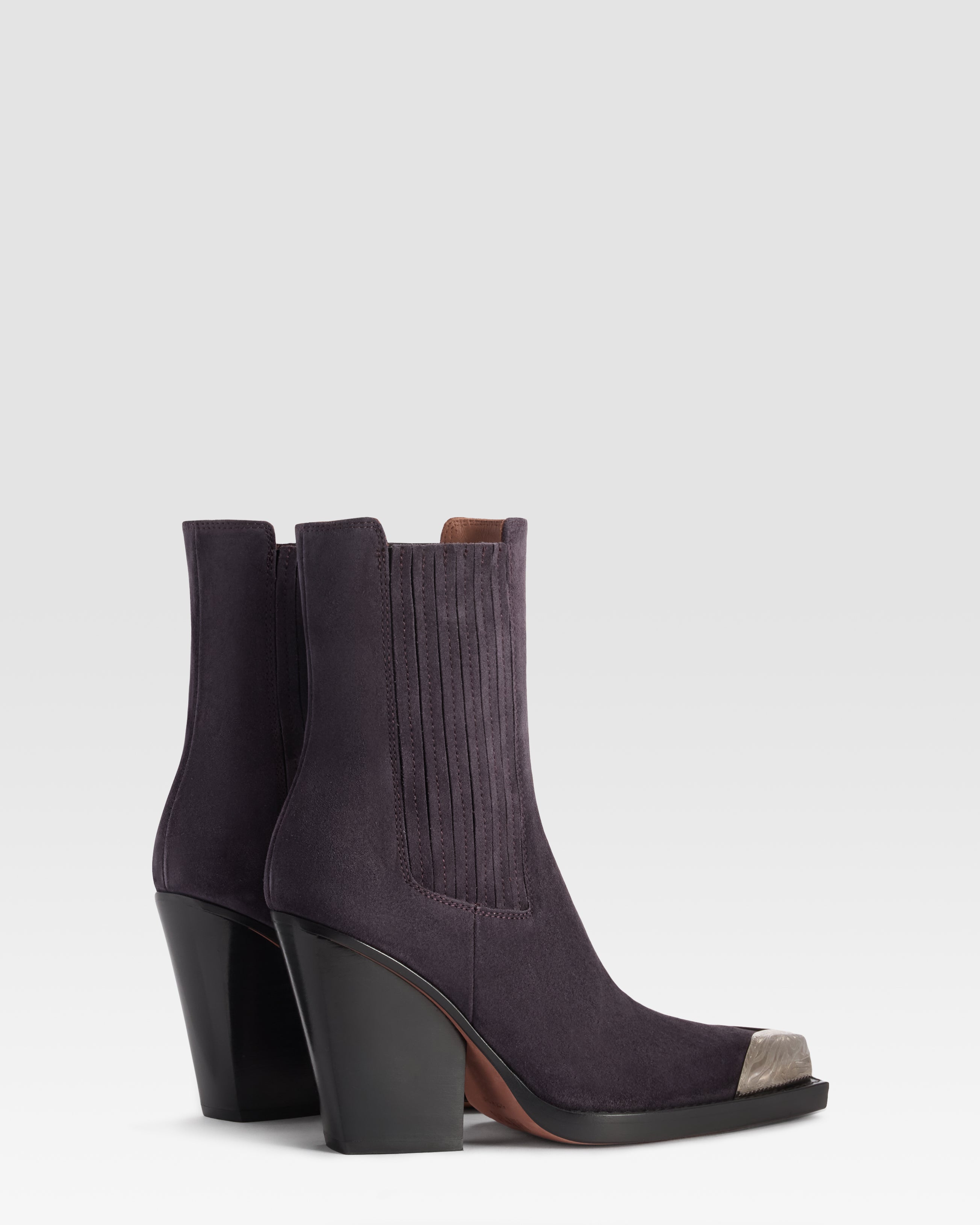 VELOURSLEDER WESTERN ANKLE BOOT MIT METALLKAPPE