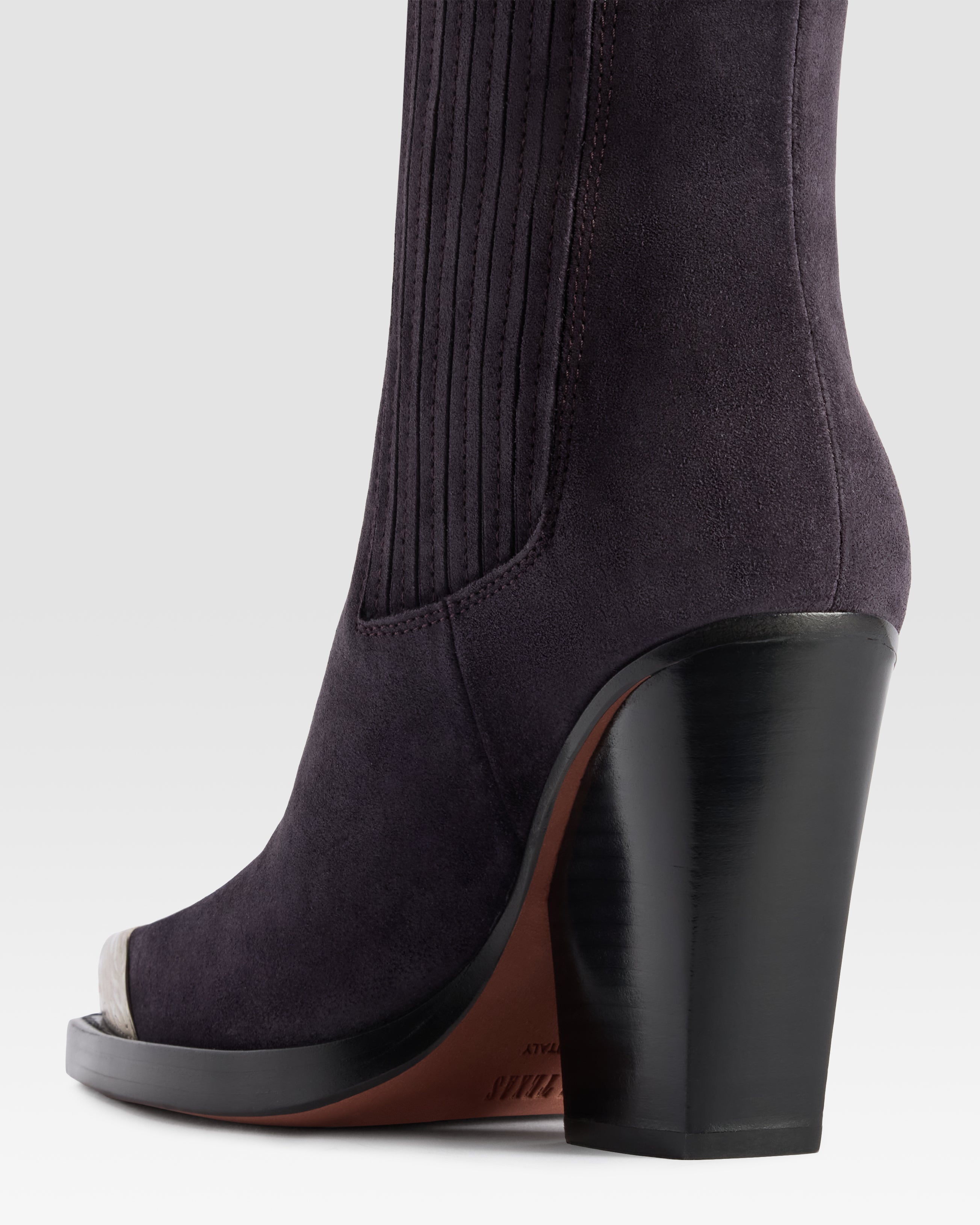 VELOURSLEDER WESTERN ANKLE BOOT MIT METALLKAPPE