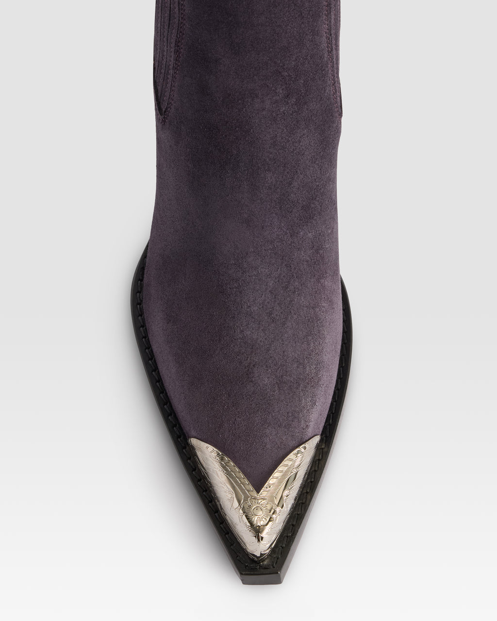 VELOURSLEDER WESTERN ANKLE BOOT MIT METALLKAPPE