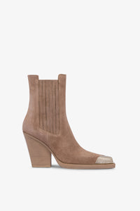 Pointed ankle boots in smooth koala suede leather