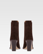 Suede texan ankle boot with metallic toe