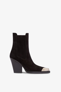 Pointed ankle boots in smooth off-black suede leather