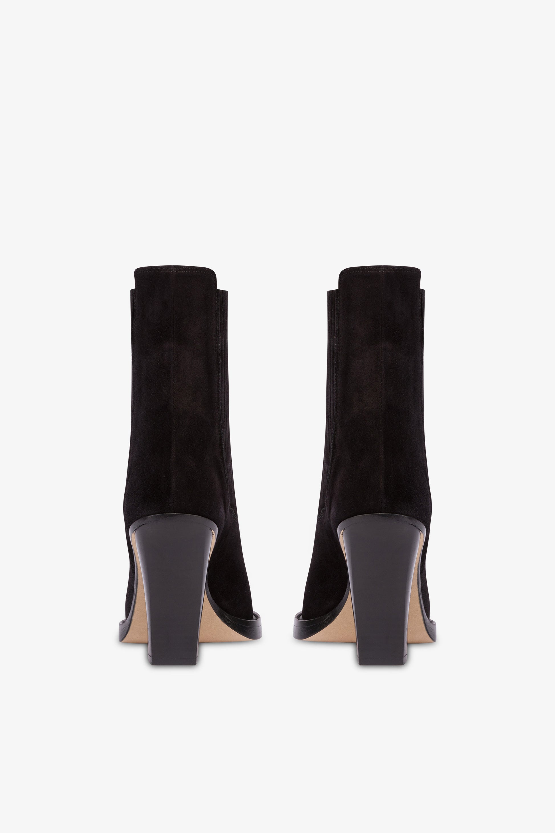 Pointed ankle boots in smooth off-black suede leather