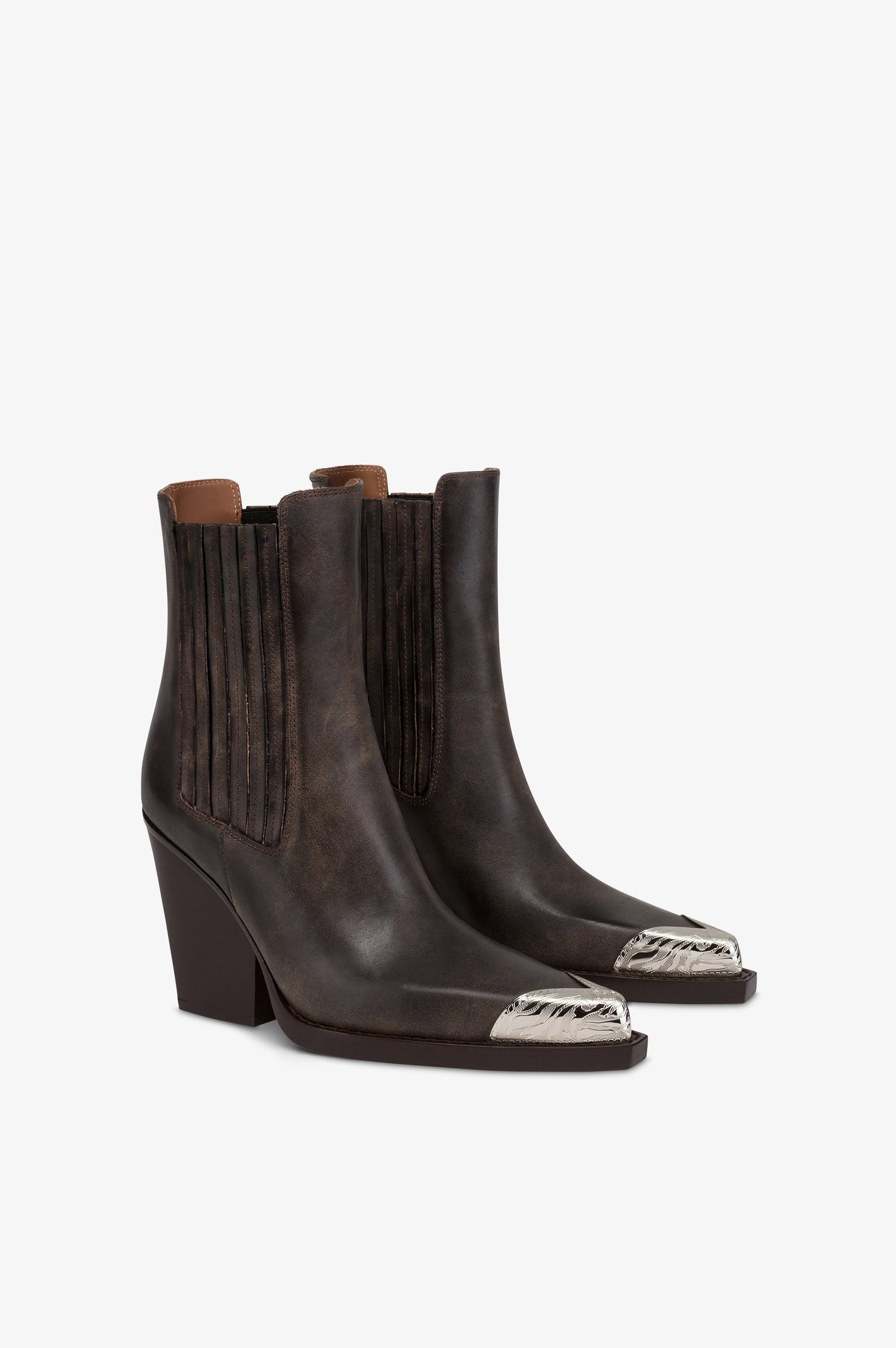 Texan ankle boots in black vintage-effect leather.