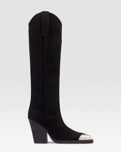 Suede texan boot with metallic toe