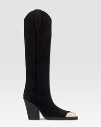 Suede texan boot with metallic toe — OFF BLACK
