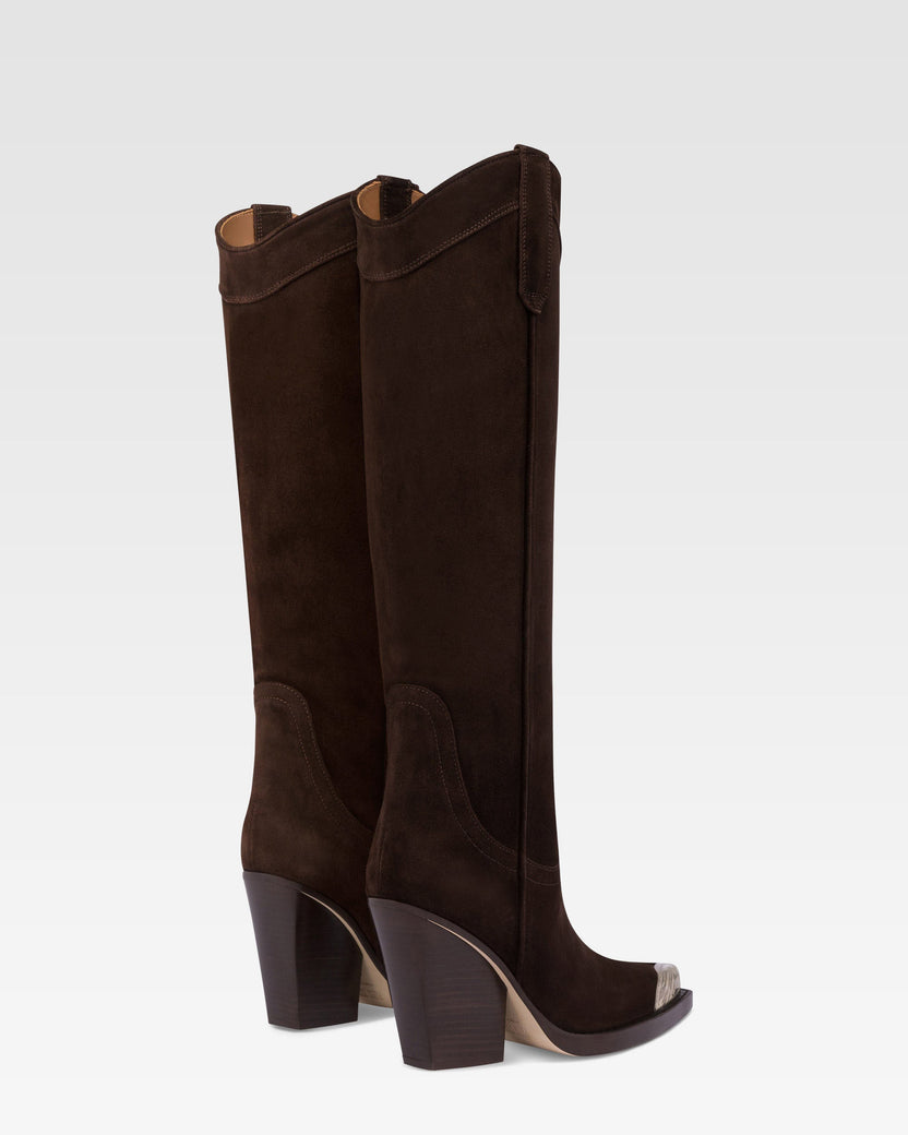Suede texan boot with metallic toe