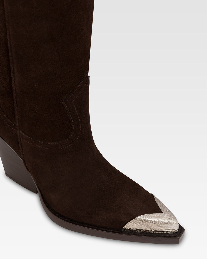 Suede texan boot with metallic toe