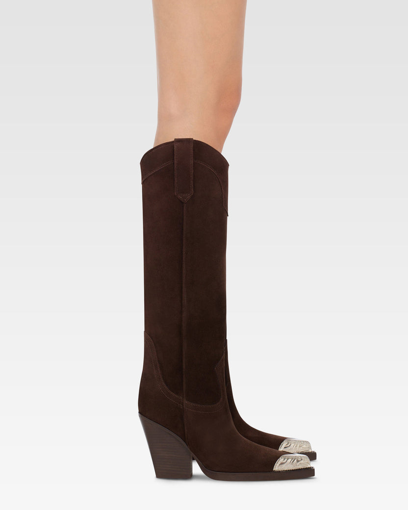 Suede texan boot with metallic toe