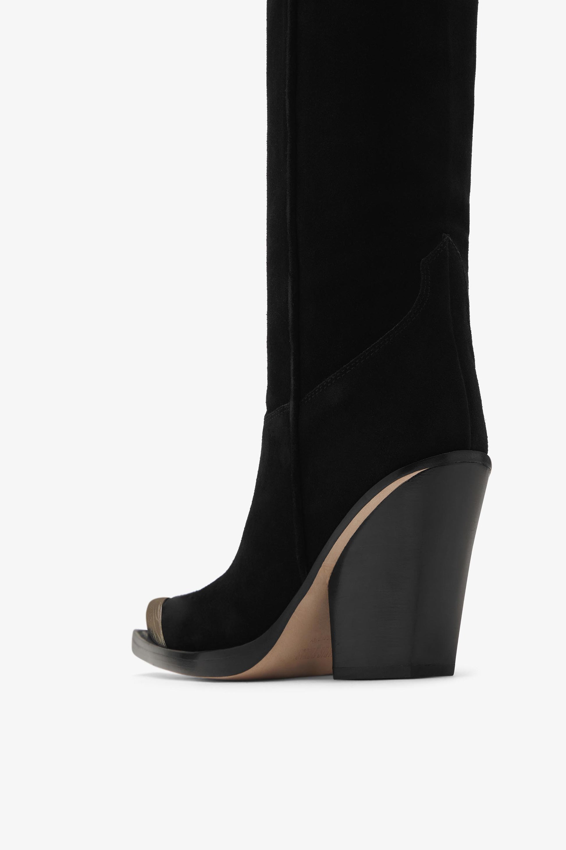 Off black calf suede boots with metallic toe