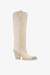 Off white calf suede boots with metallic toe