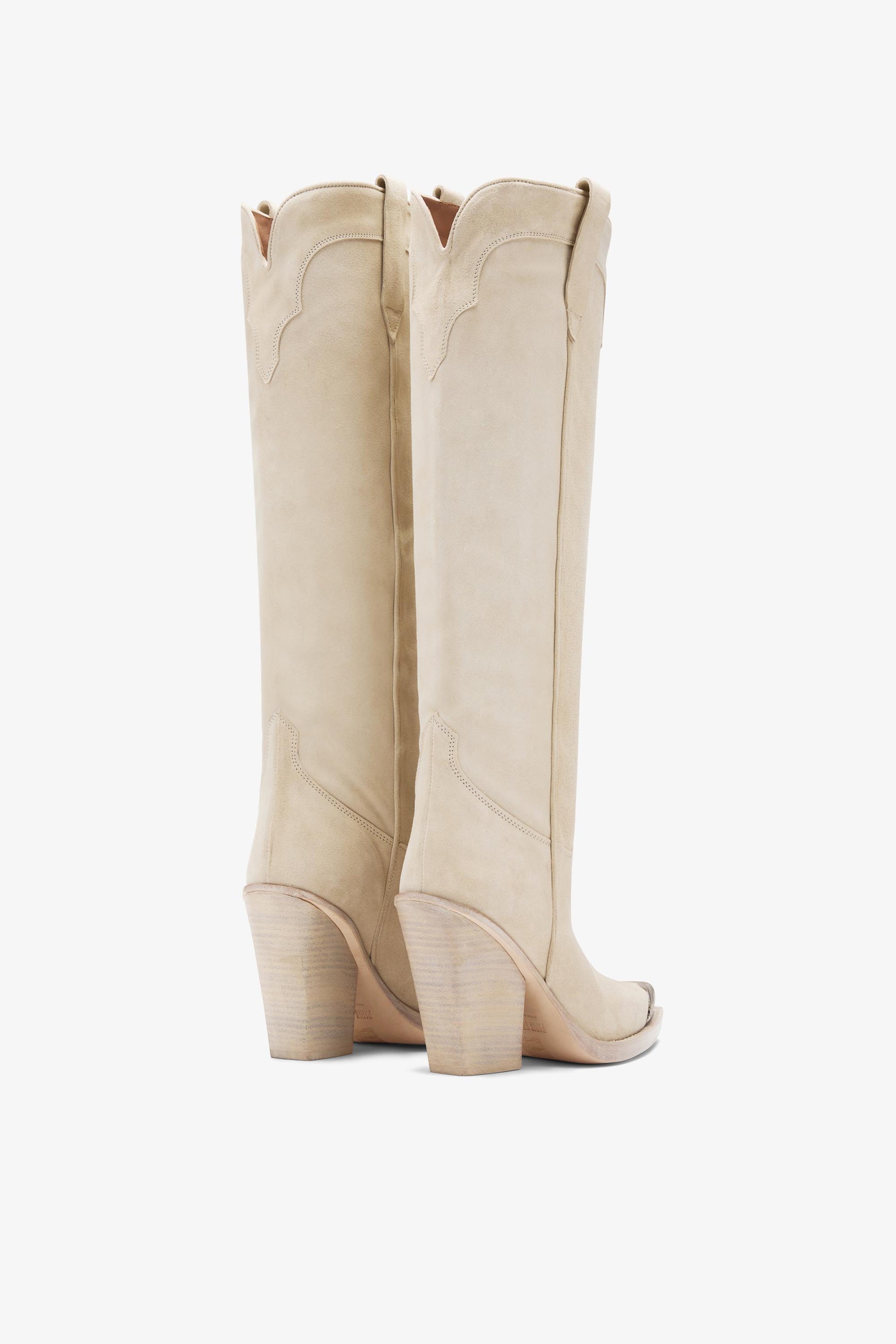 Off white calf suede boots with metallic toe