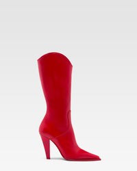 Black leather boot — Red