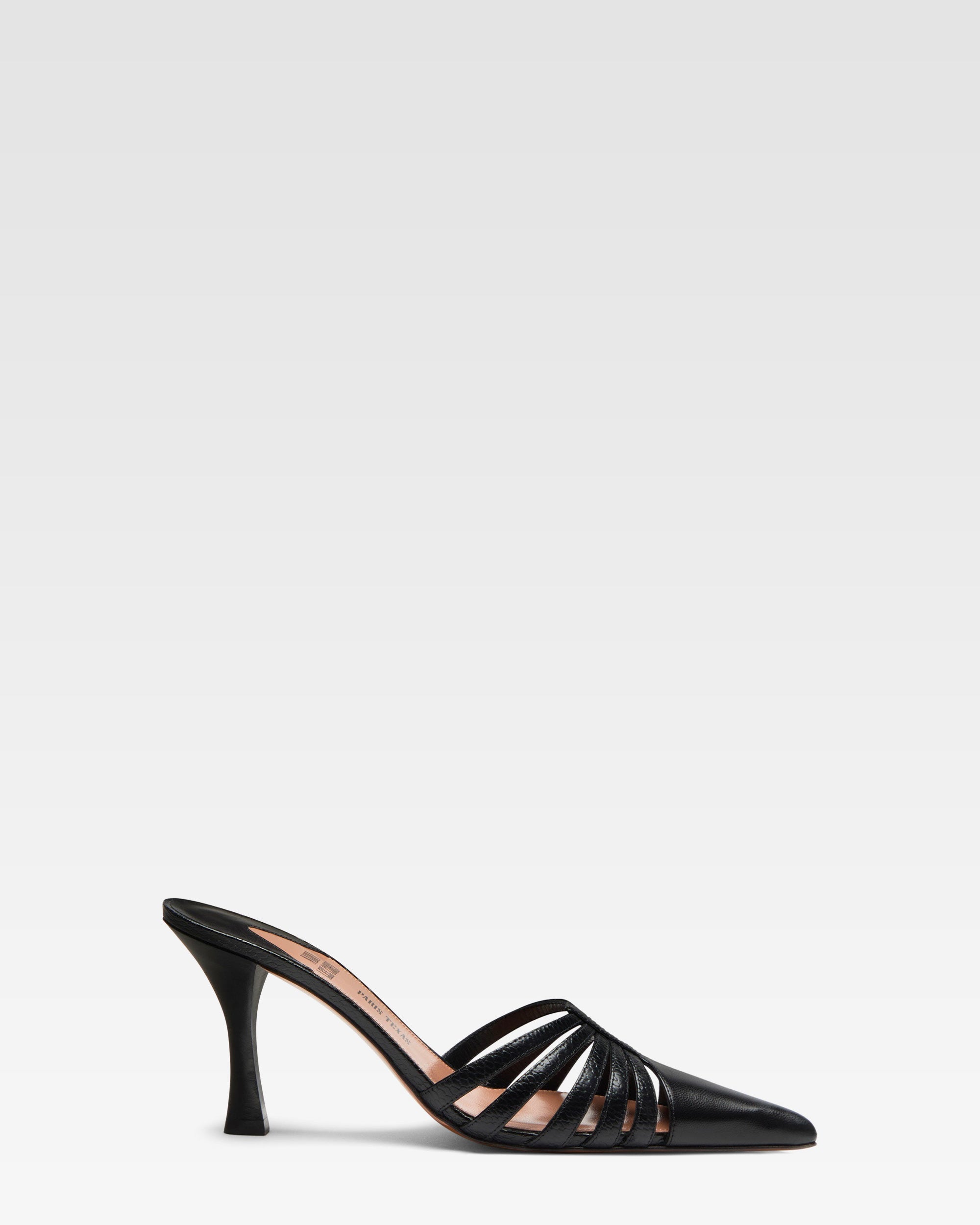 Mule en cuir noir a decoupes