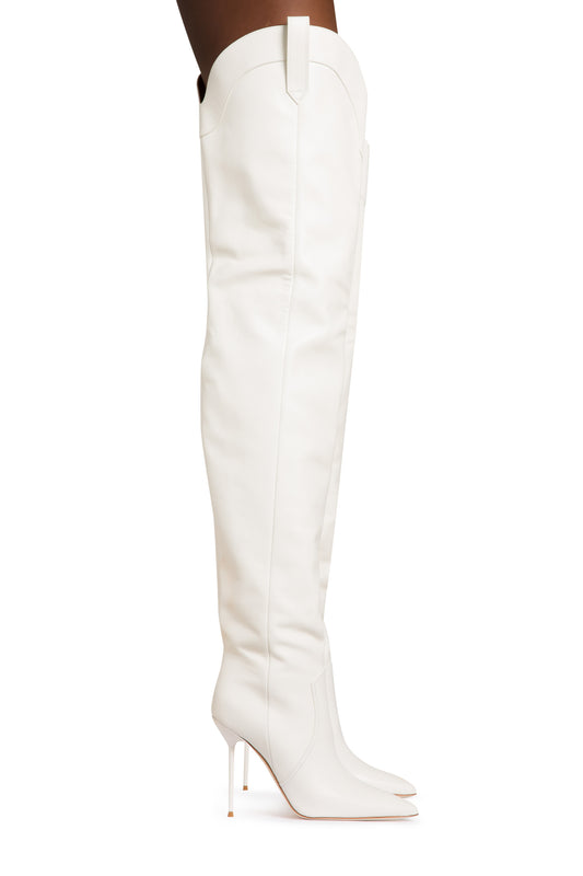 White nappa leather over the knee boots - Product worn