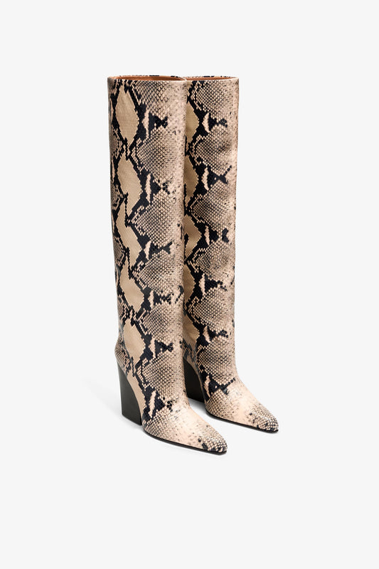 Powder python-effect leather boot - Front
