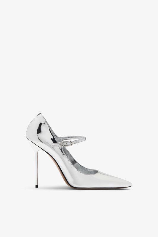 Zapato de sal'on Mary Jane de piel metalizada plata