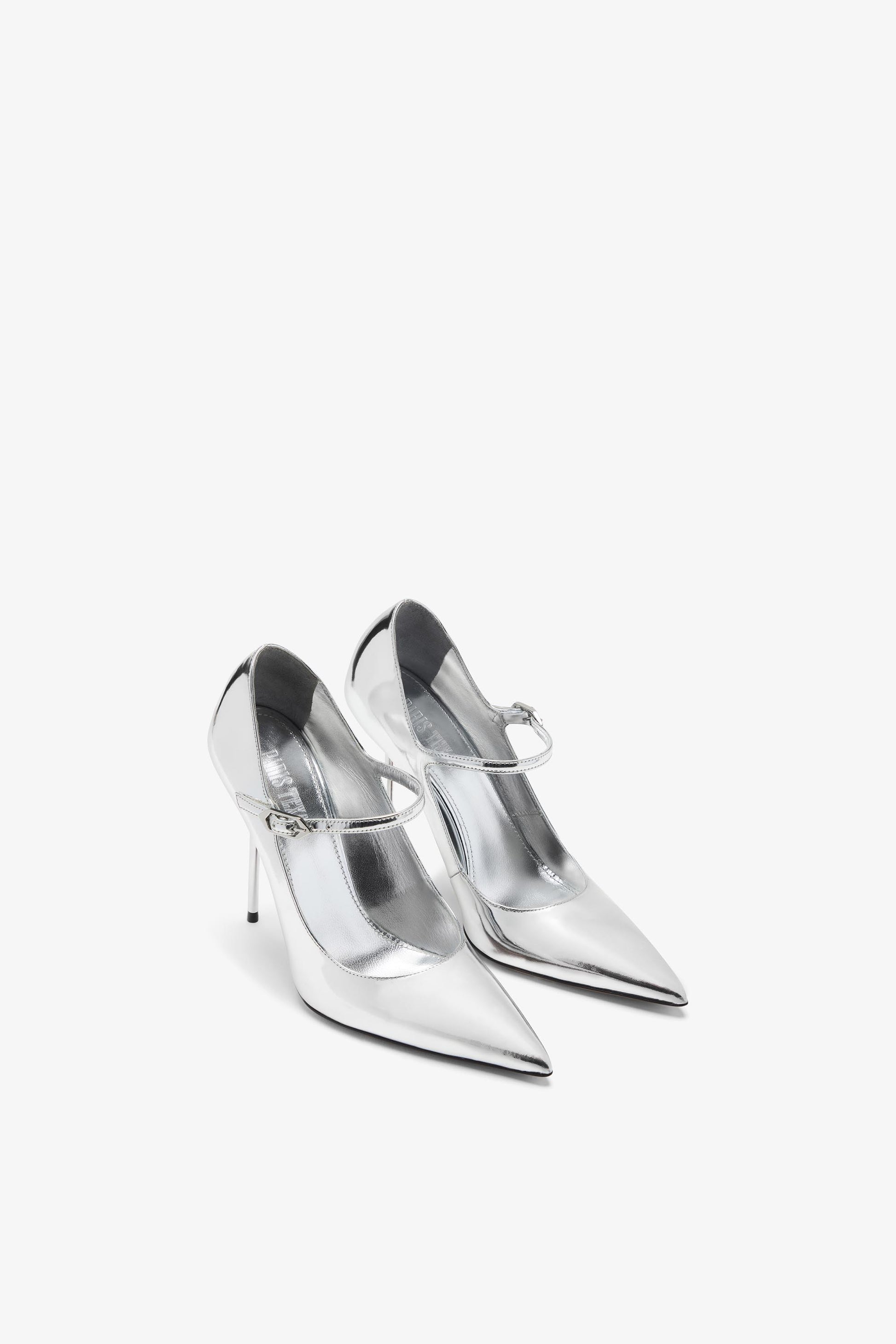 Zapato de sal'on Mary Jane de piel metalizada plata