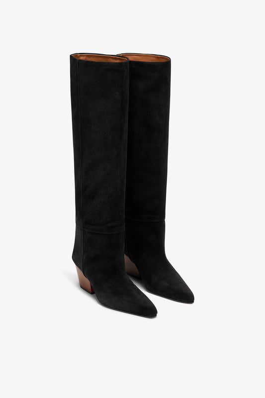 Black suede knee-high boot - Front