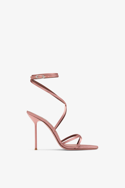 Lace-up satin sandal in dark blush pink