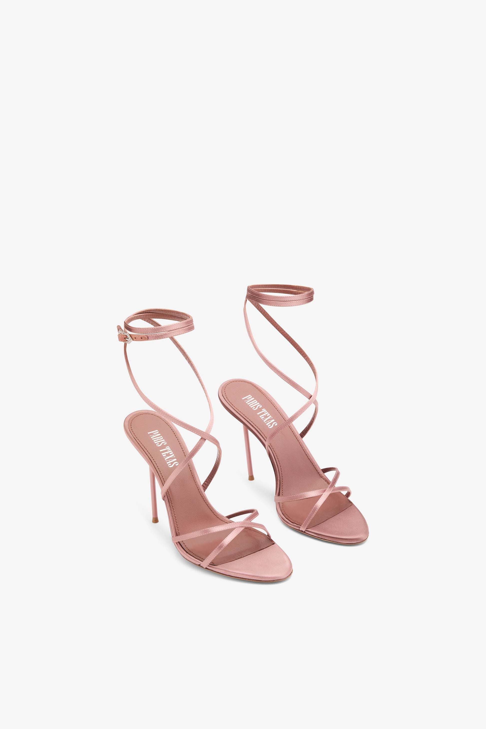 Lace-up satin sandal in dark blush pink