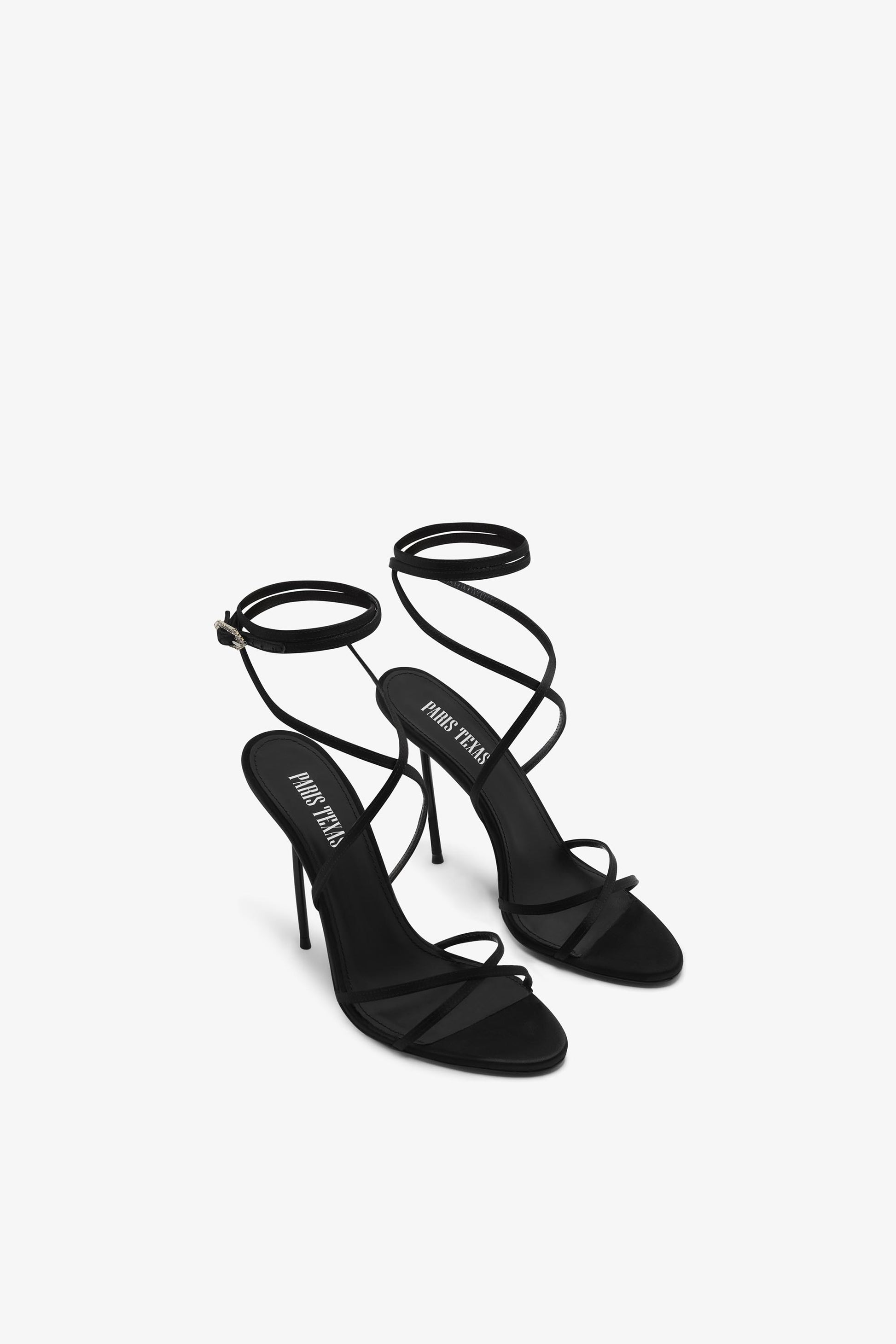 Lace-up satin sandal in black