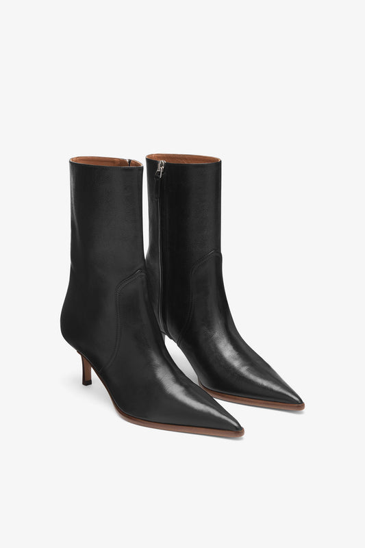 Black leather mid-calf boot - Front