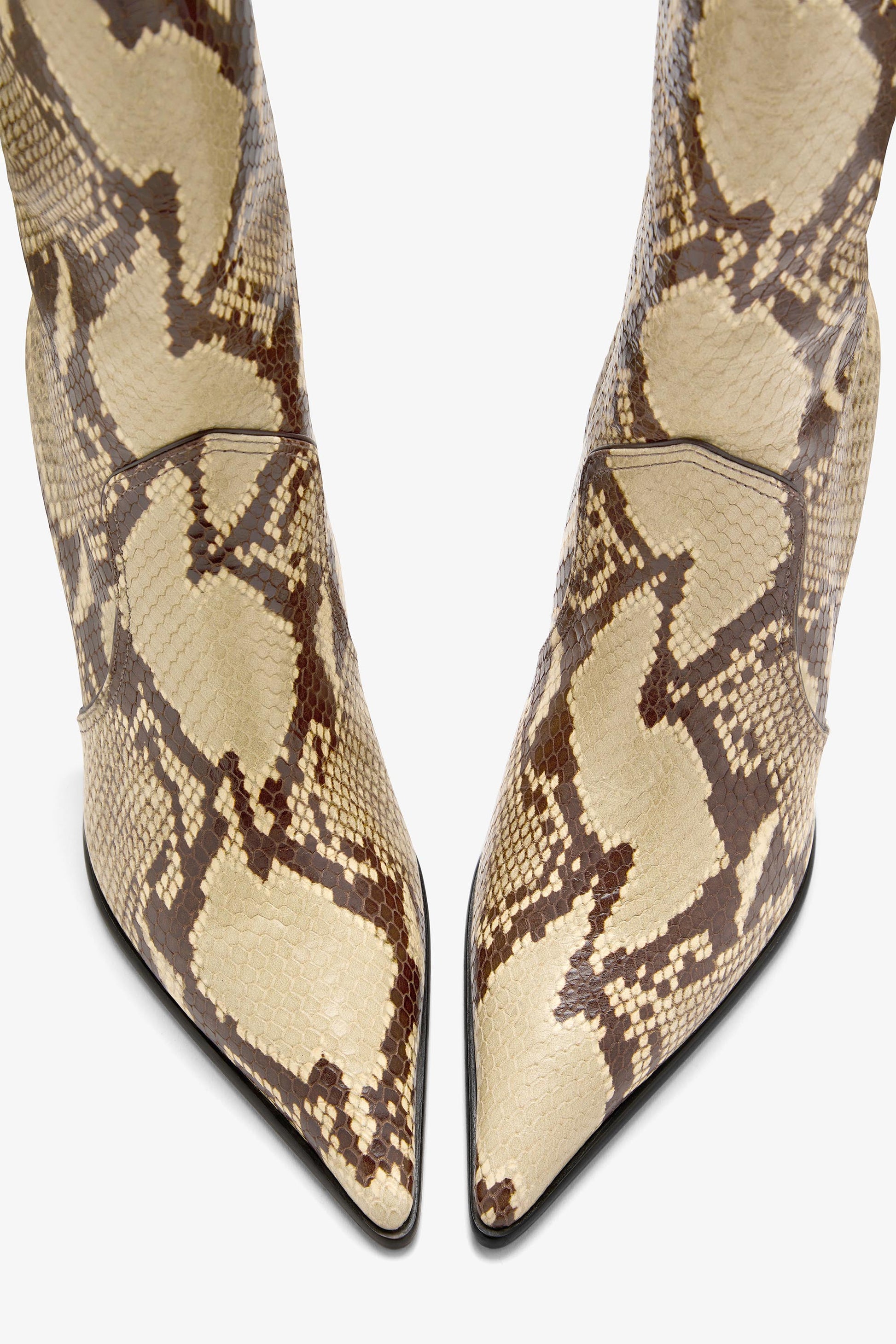 Python-effect pale yellow leather boot