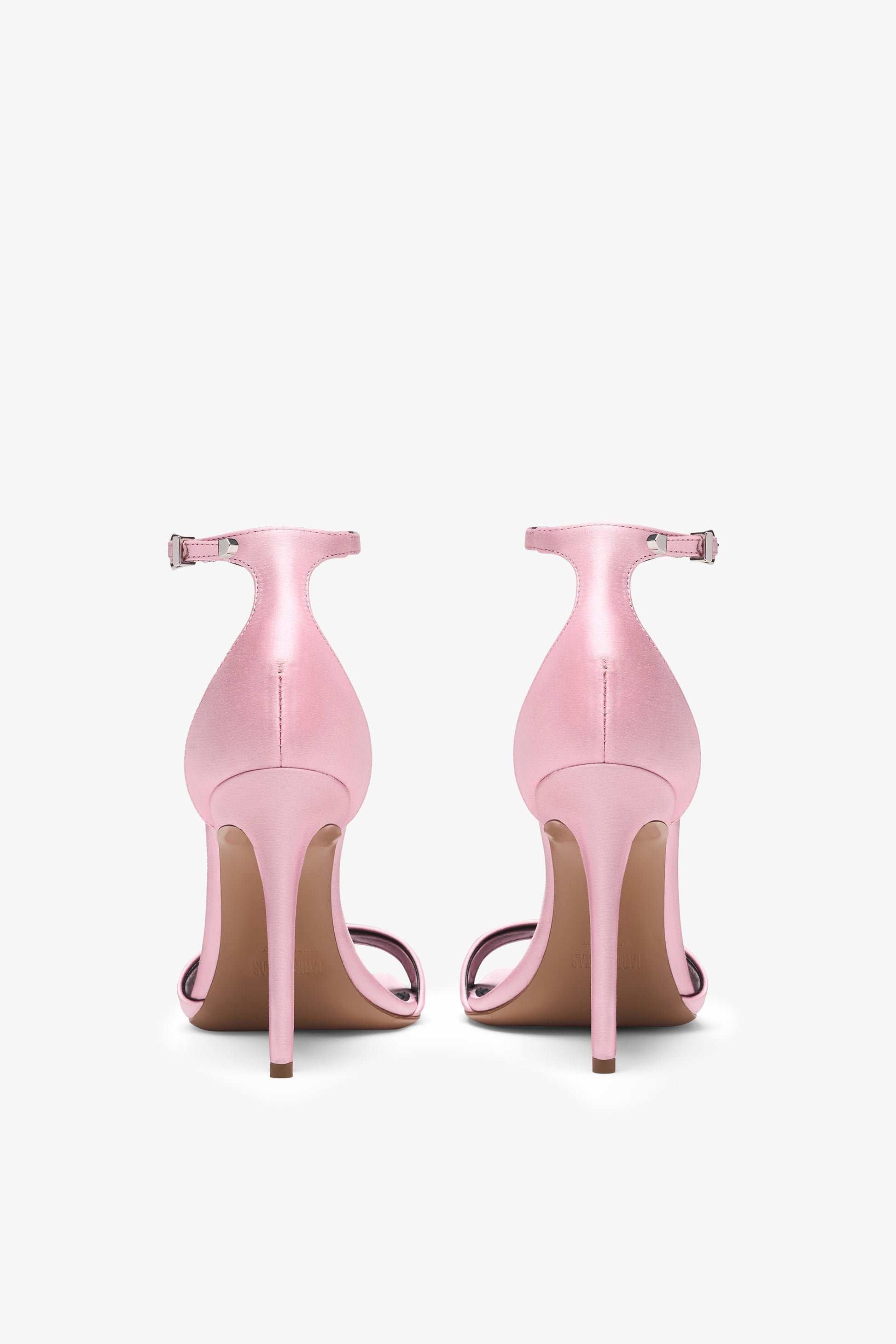 Sandalette mit Stiletto-Absatz aus gl"anzend rosafarbenem Leder