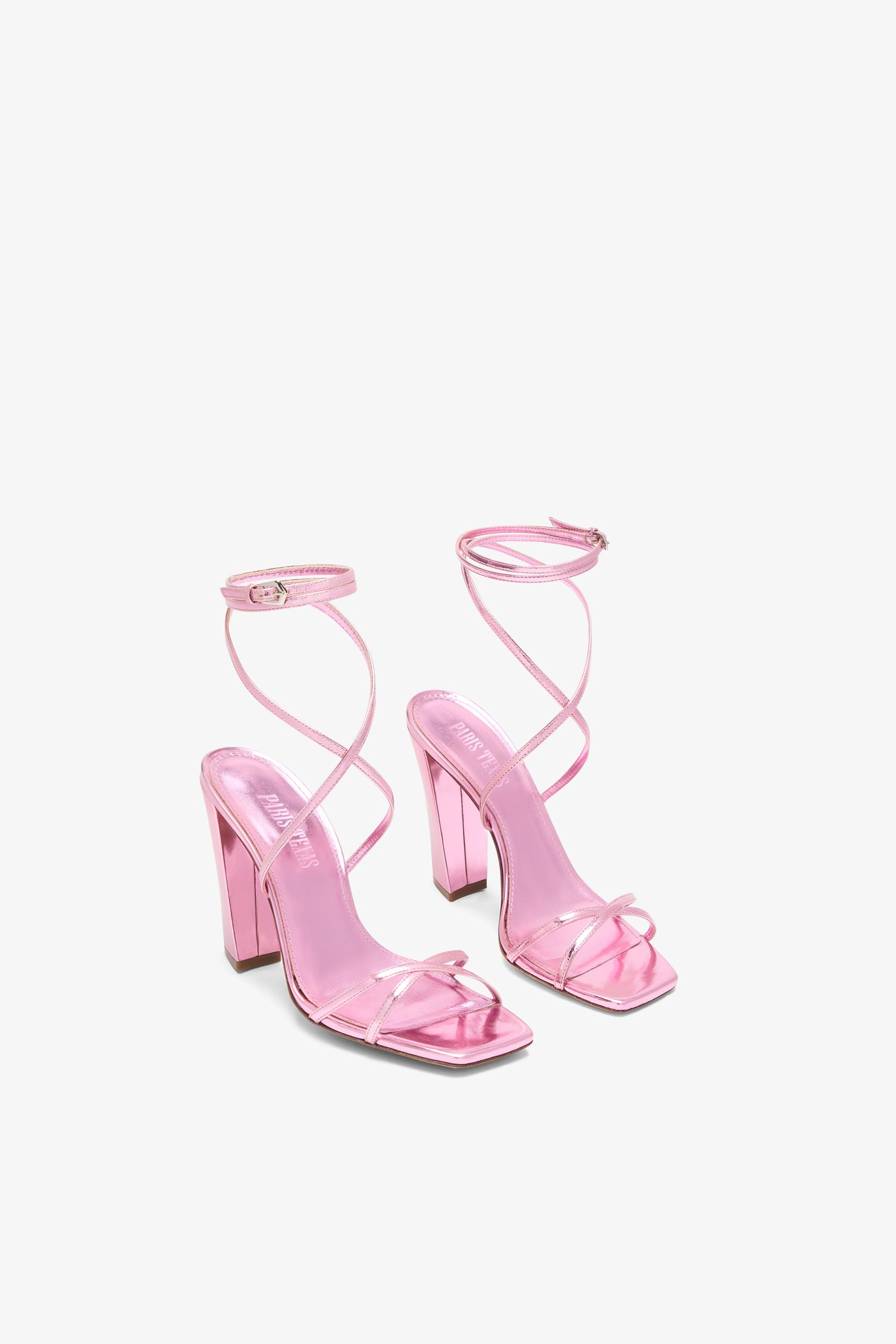 Sandales en cuir miroir rose